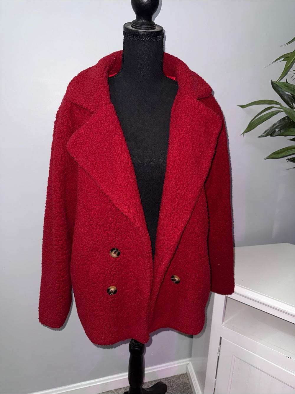 zeagoo Red Teddy Bouclé Double-Breasted Jacket